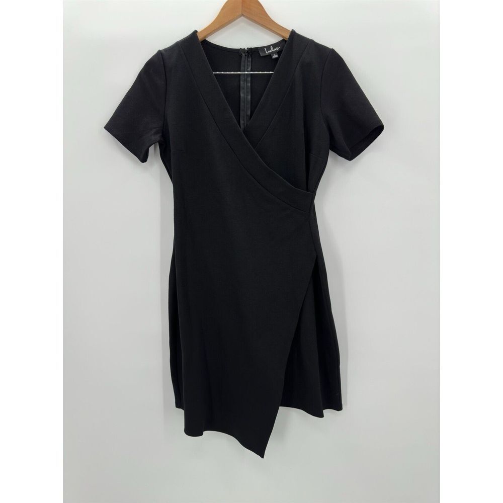Lulus Black Short‎ Sleeve Zip Back Faux Wrap Asymmetrical Dress Size Large